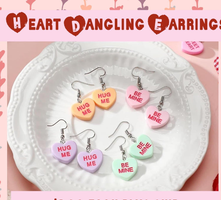 Conversational Heart Dangling Earrings