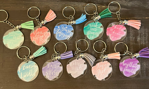 Inspirational Acrylic Keychain with Tassel Random Select