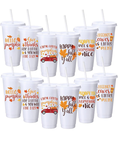 Fall Themed Tumbler with Lid and Straw Random Select