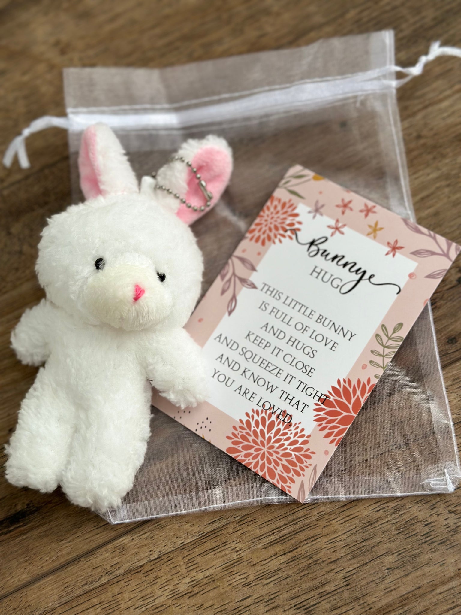 Plush Bunny with Hug Card & Organza Bag