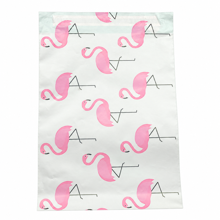 Flamingo polymailer on plain white