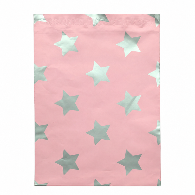 Pink and Silver Star polymailer centered on white