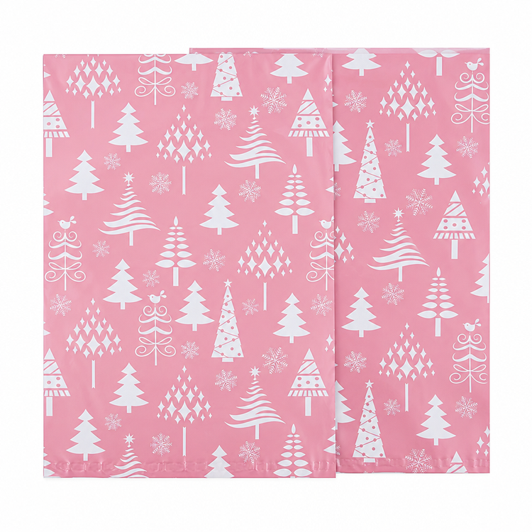Rose Gold Tree polymailer 14 x 19, white trees on pink