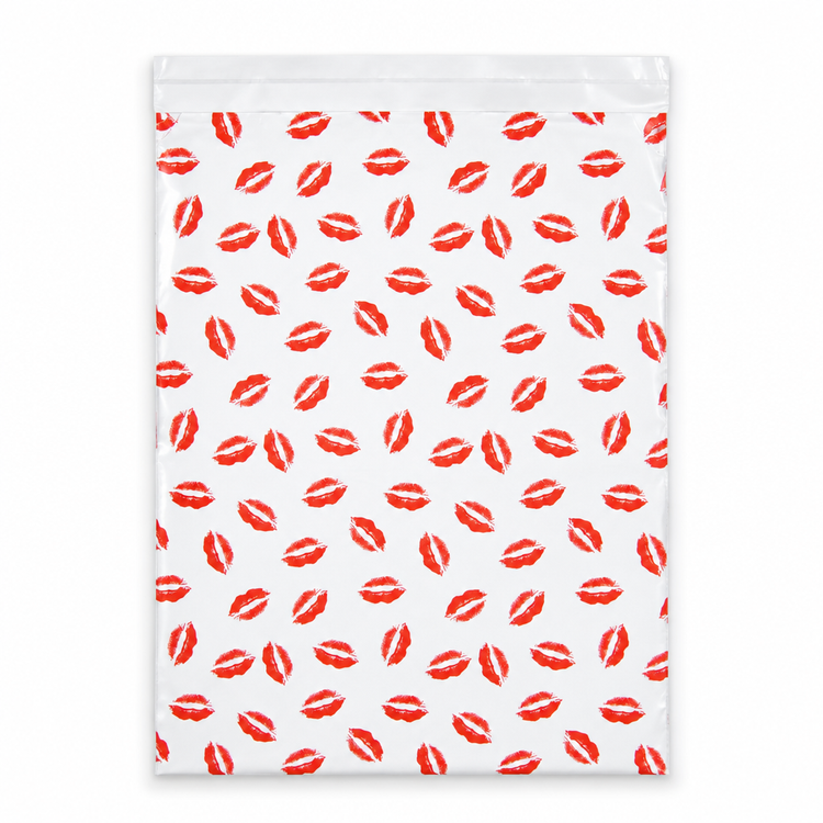 Lips polymailer 14 x 19, white mailer with red lips print