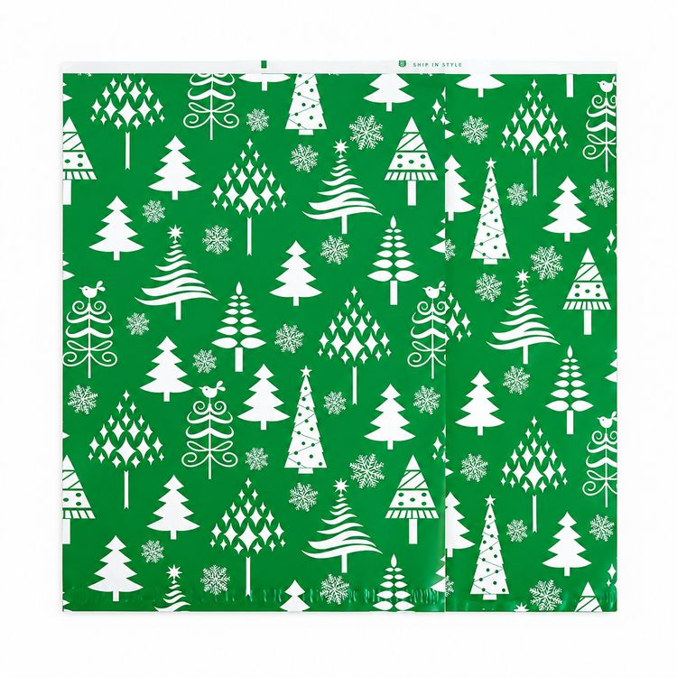 Green Tree polymailer 14 x 19, white trees on green
