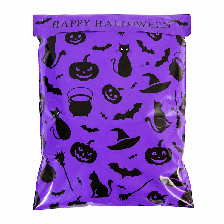 Purple Bat Halloween polymailer framed on white