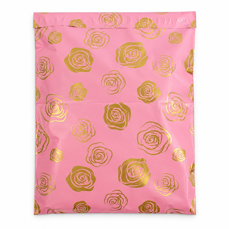 Gold Rose polymailer 14 x 19, pink with gold foil roses
