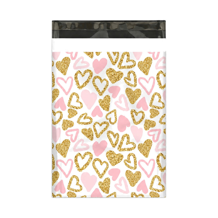 Pink and Gold Hearts Polymailer 10 x 13 (Pack of 10)