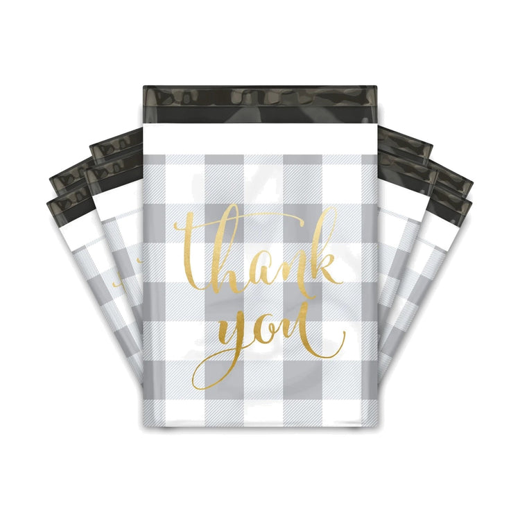 Silver Gold Thank you Plaid Polymailer 10 x 13 (Pack of 10)
