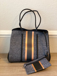 Gray with Gold Stripes Neoprene Tote Bag