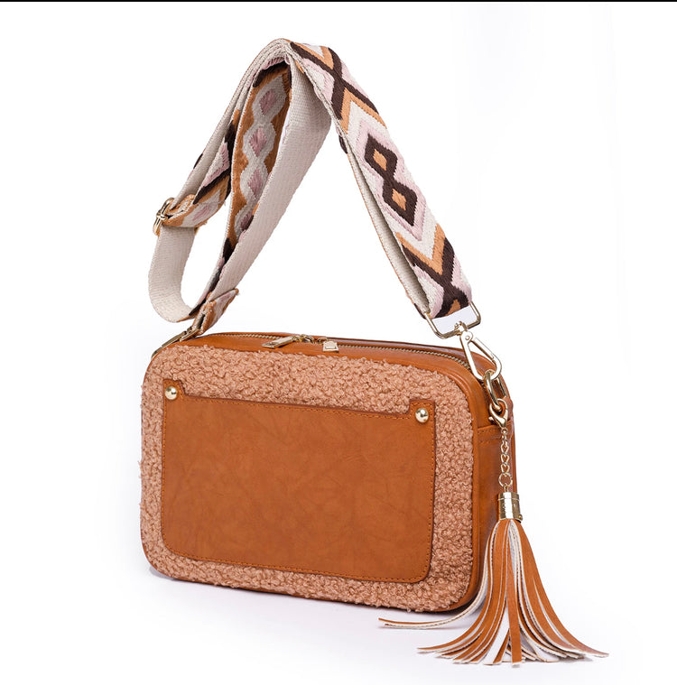 Vegan Leather/Sherpa Camera bag with Guitar Strap