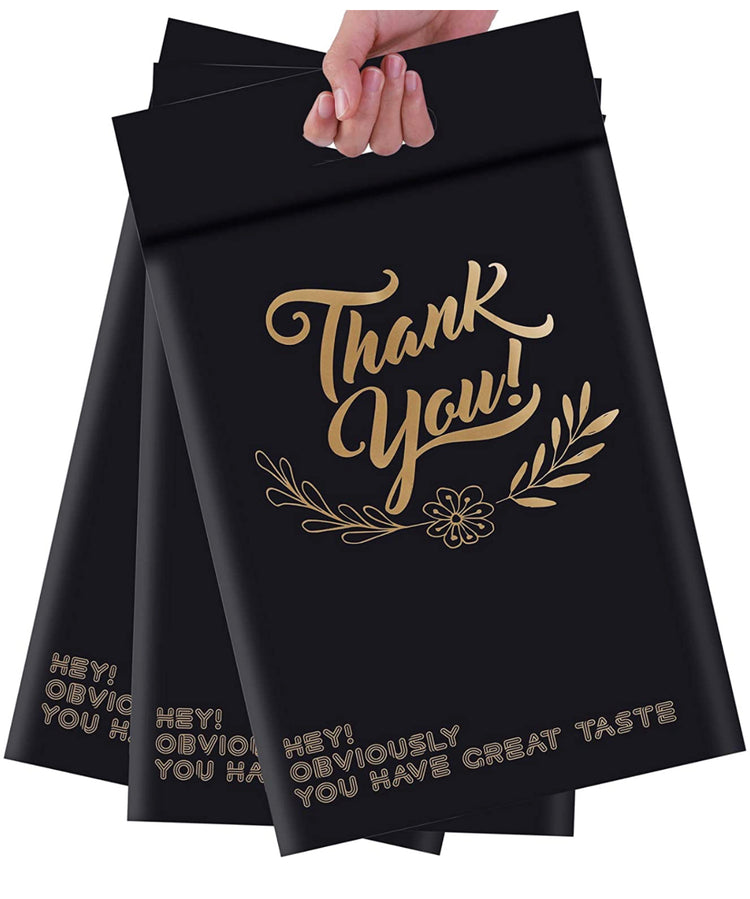 Black and Gold Thank you Poly with Handle