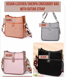 Vegan Leather/Sherpa Crossbody bag with guitar strap