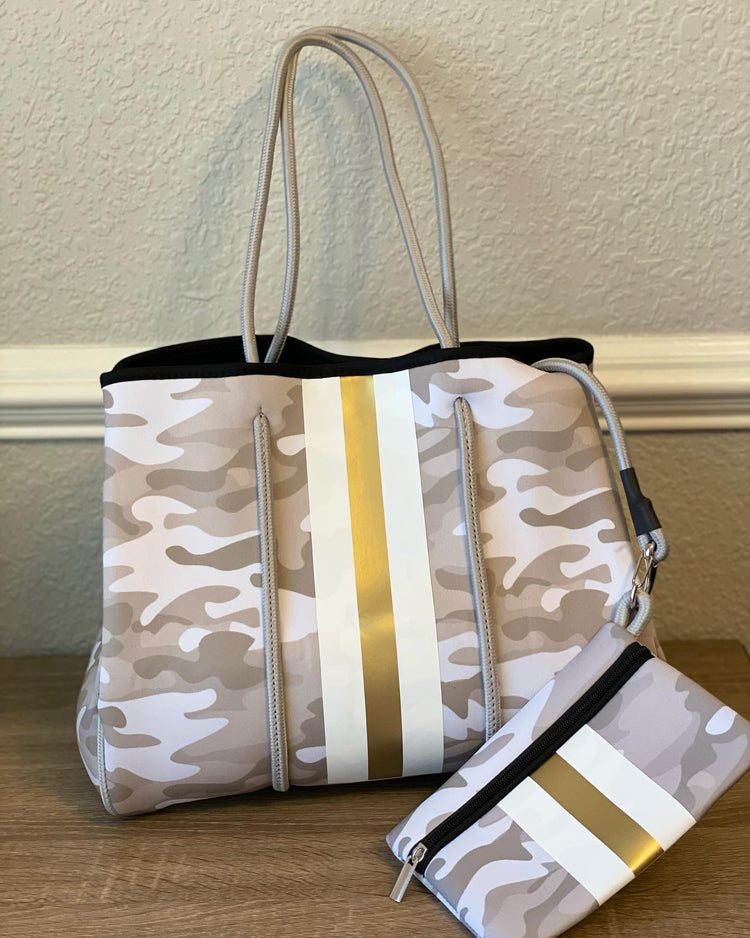 Neoprene Tote Bag Gray Camo