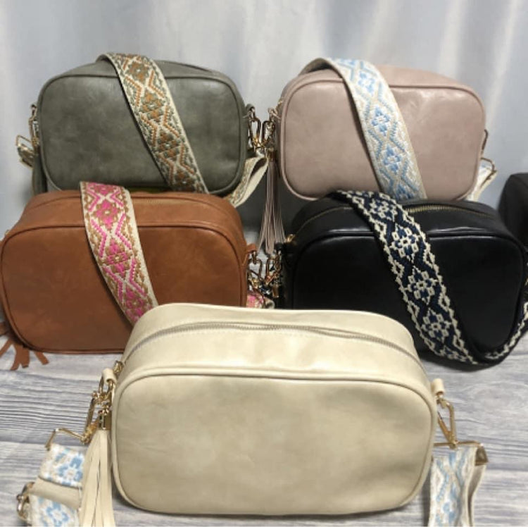 Vegan Leather Crossbody Bag with Wide Shoulder strap and Tassel