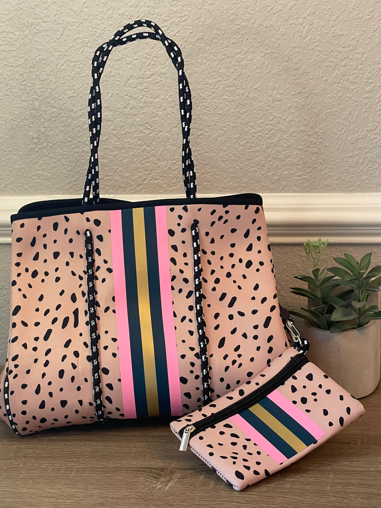 Neoprene Tote Bag Pink Foal Design with Stripes